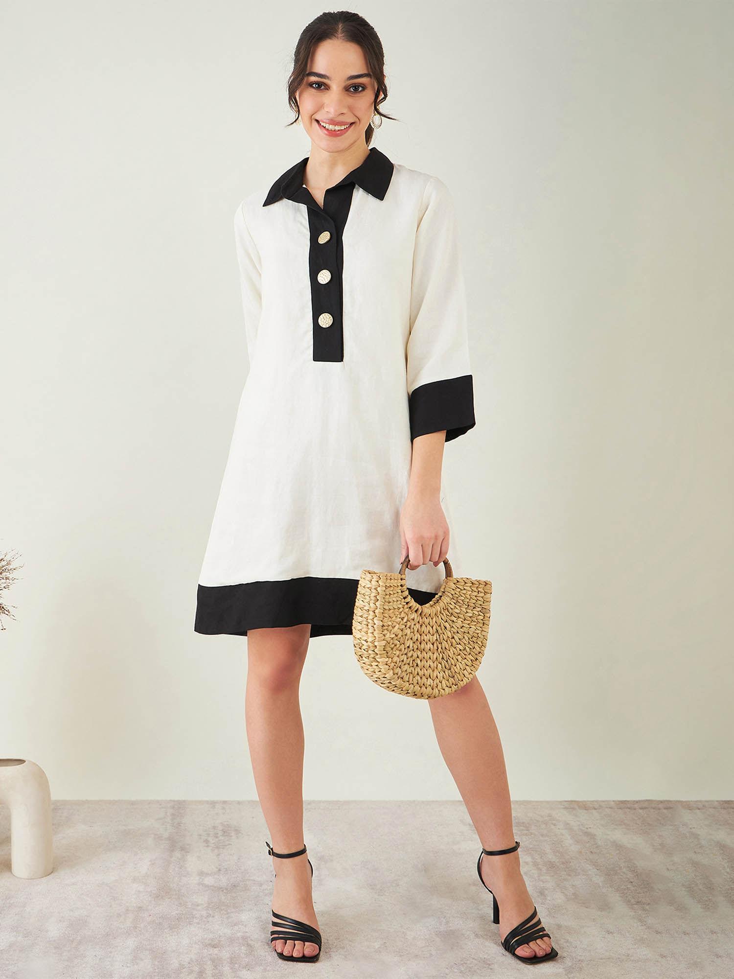 off-white and black linen dress