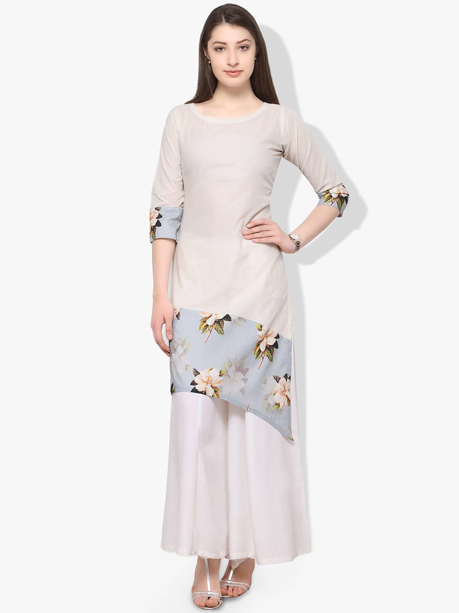 off white and blue floral asymmetrical kurta