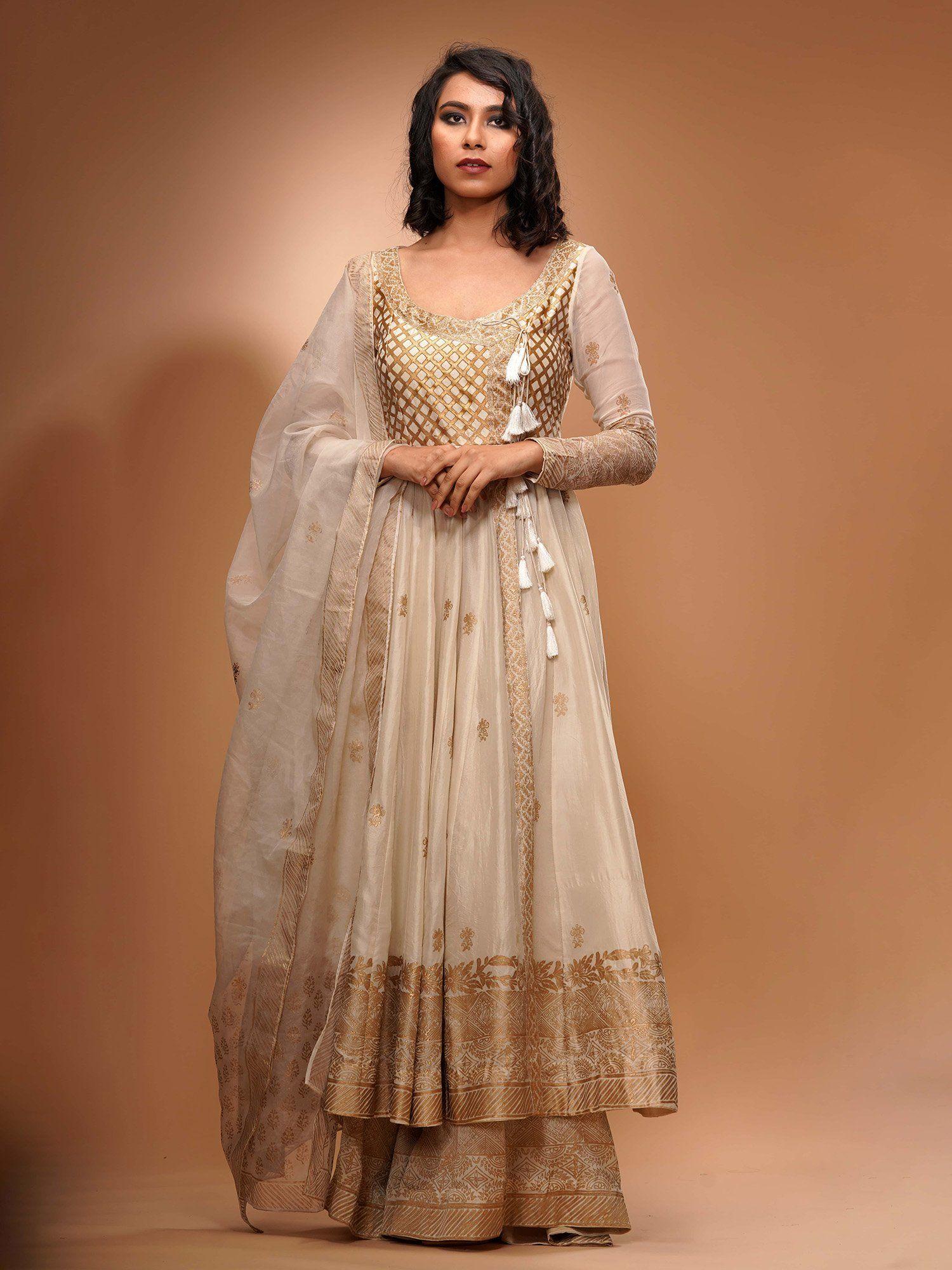 off white angrakha style anarkali (set of 3)