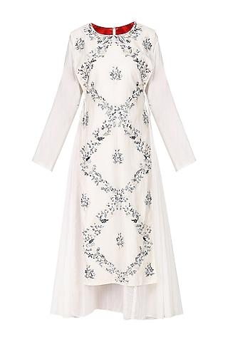 off white asymmetrical embroidered tunic