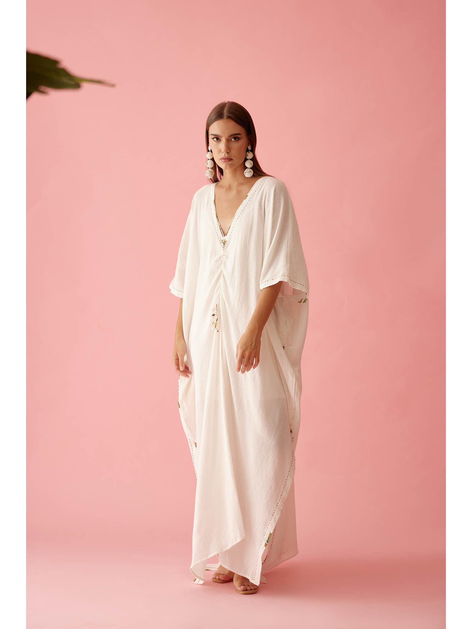 off-white banana tree applique kaftan dress