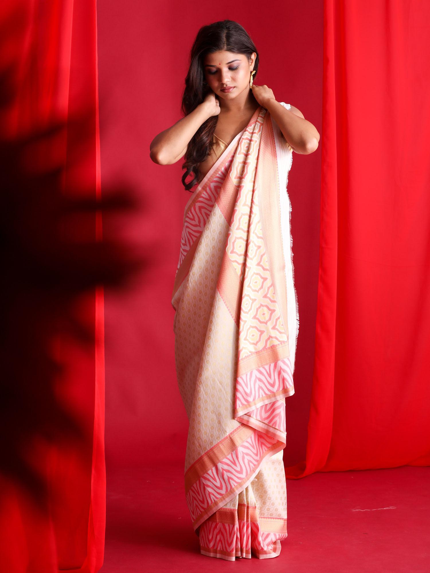 off white banarasi saree with unstitched blouse