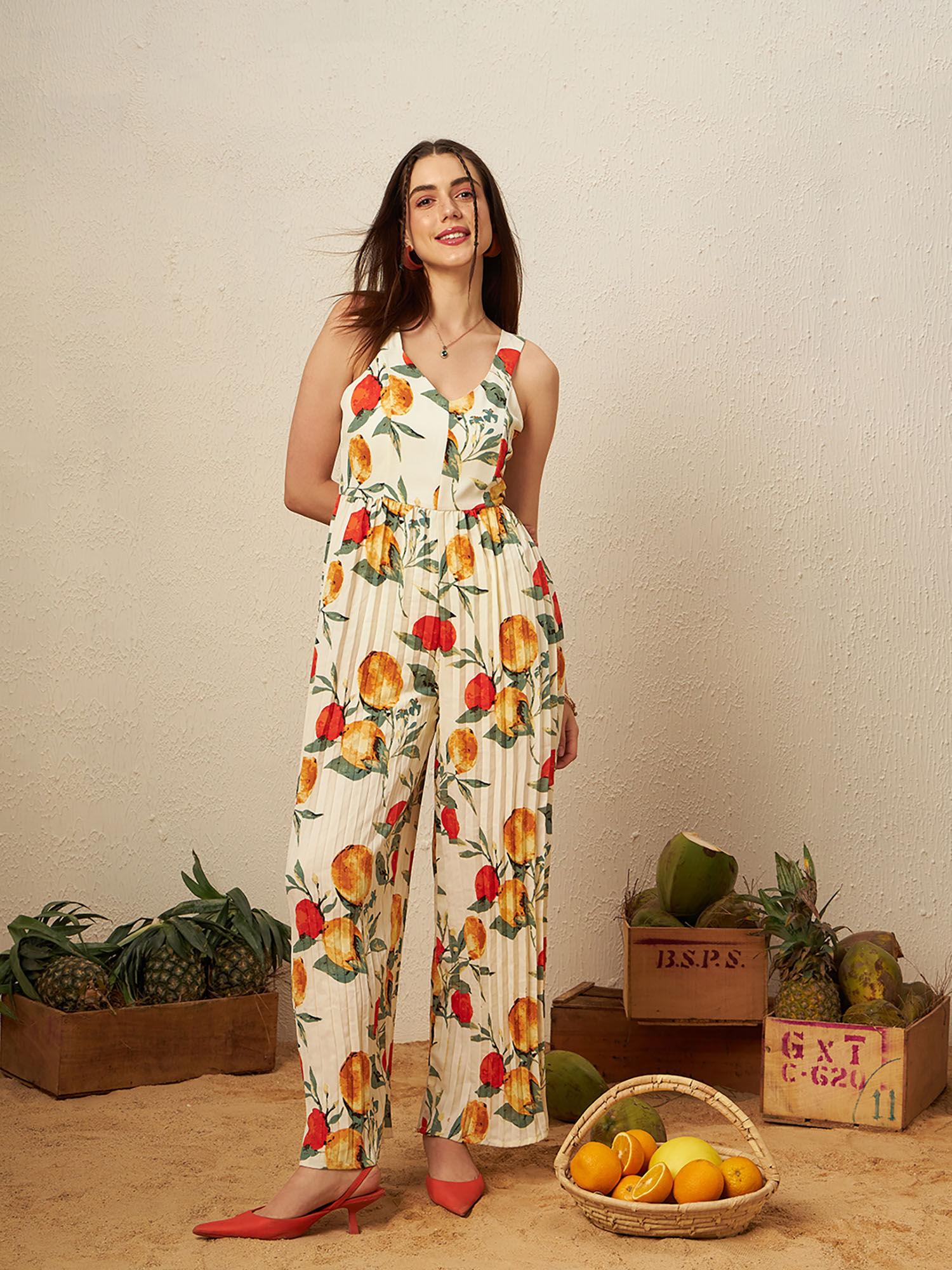 off white big fruit strappy pleated jumpsuit