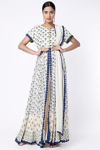 off-white block printed anarkali set