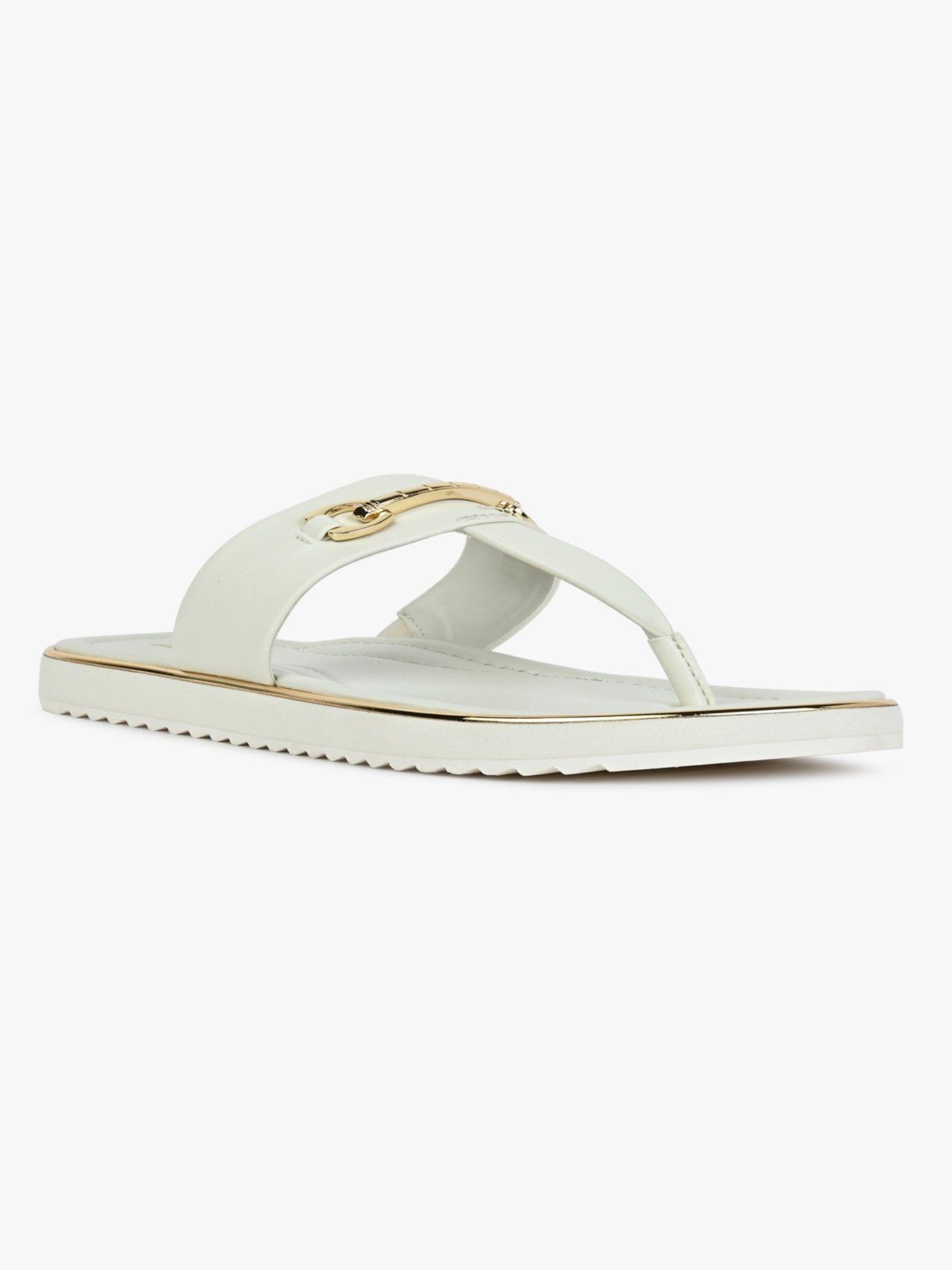 off white bone synthetic t-strap eva beach sandal