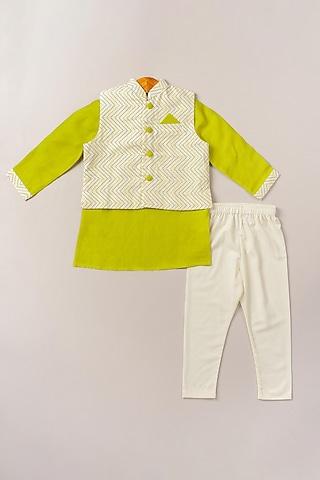 off-white bundi jacket with kurta set for boys