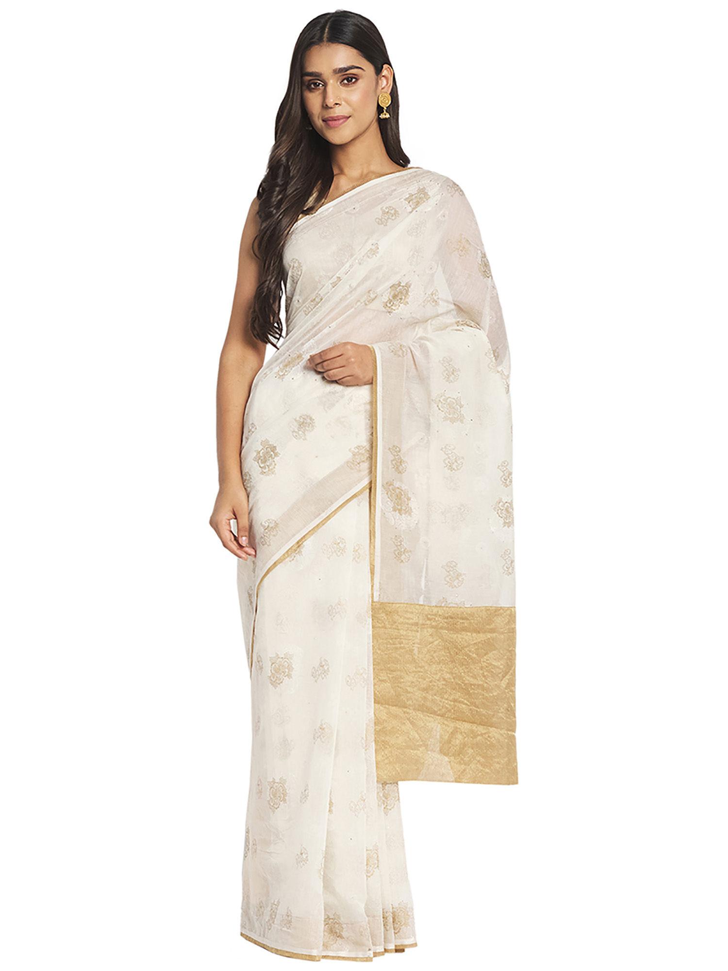 off white butta cotton silk saree