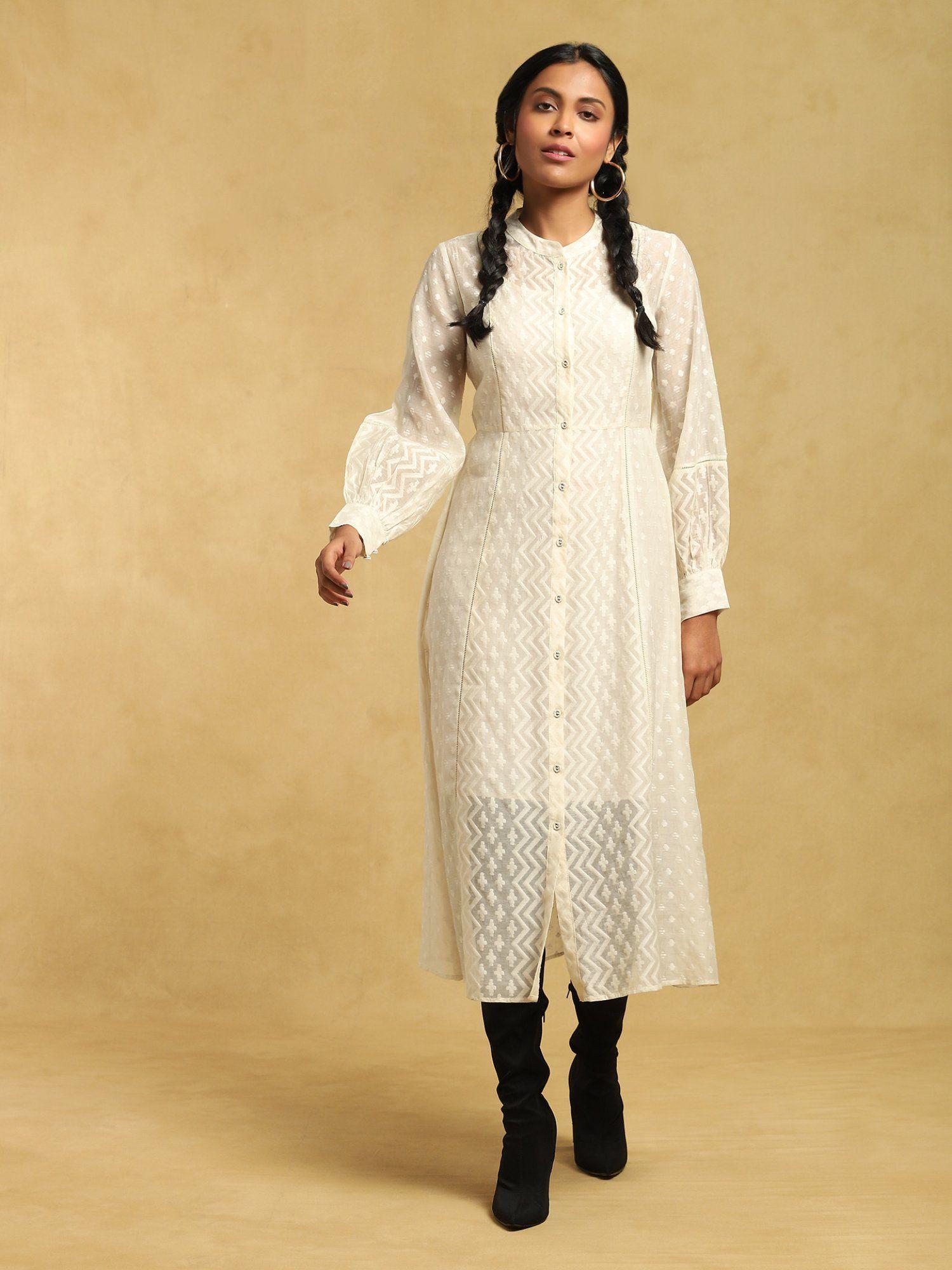 off white chanderi cutwork long dress