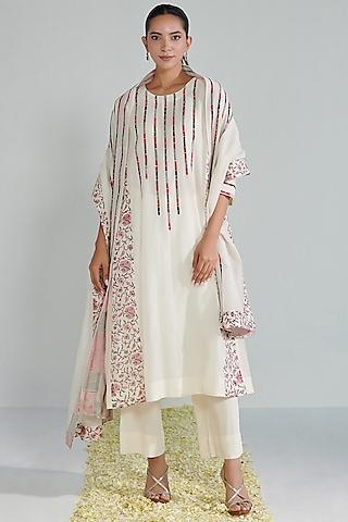 off-white chanderi embroidered & printed kurta set