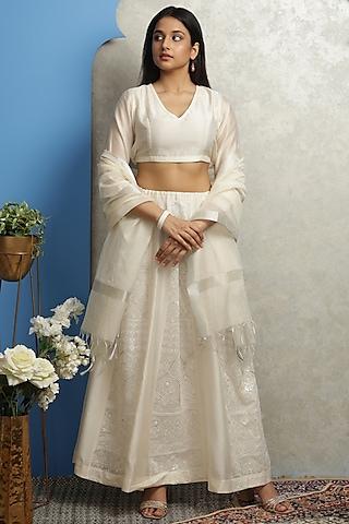 off-white chanderi embroidered lehenga set