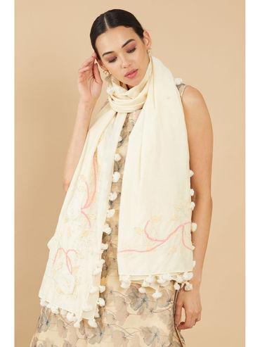 off white chanderi embroidered stole