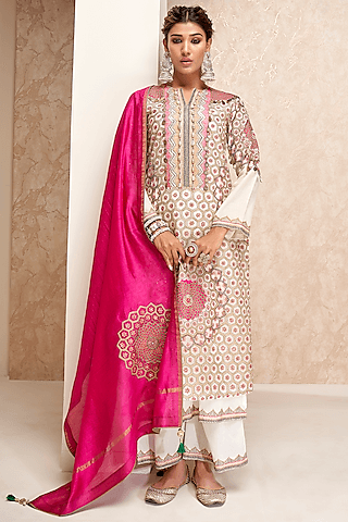 off-white chanderi embroidered tunic set