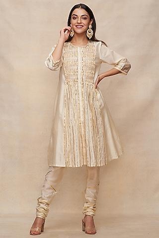 off-white chanderi gota work gathered tunic