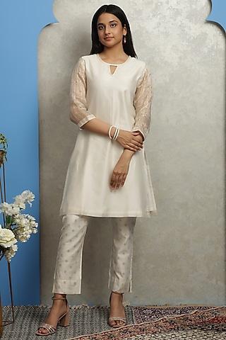 off-white chanderi tunic set