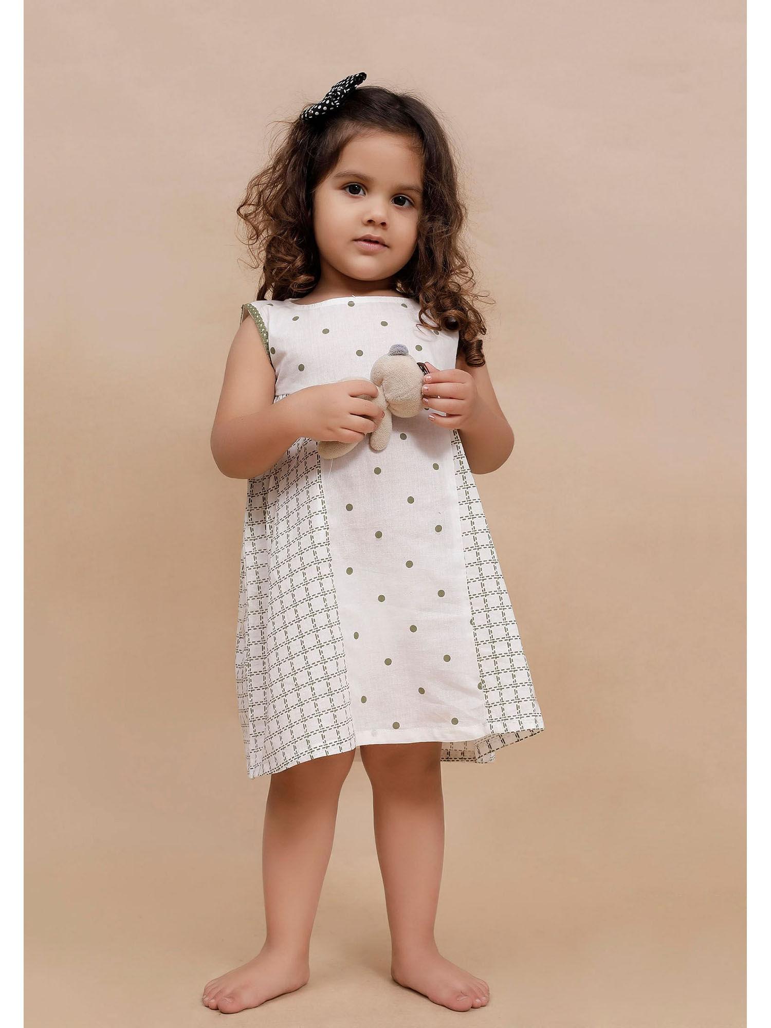 off-white check with polka dot printed dress