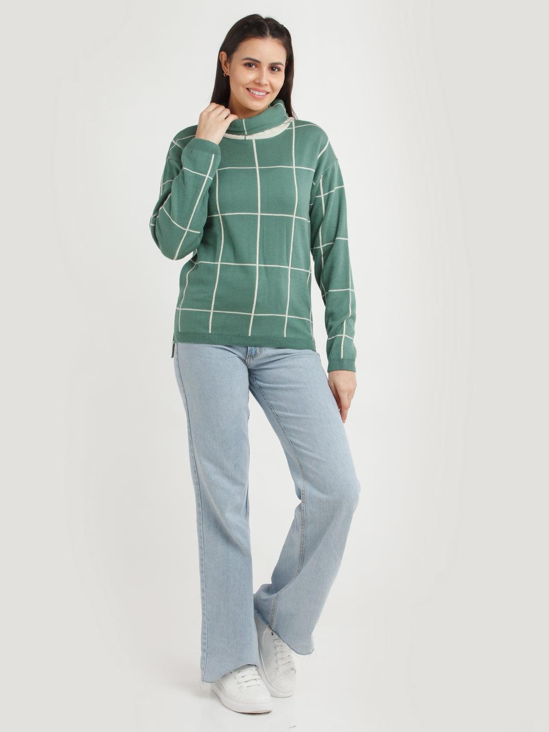 off white checked sweater for women