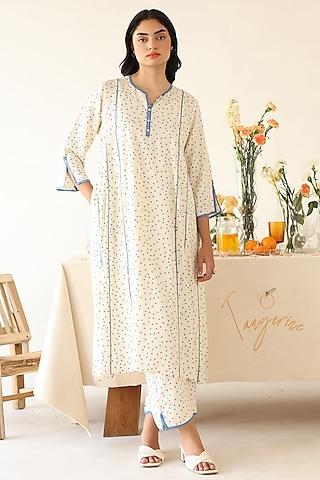 off-white chiffon polka dot printed a-line kurta set