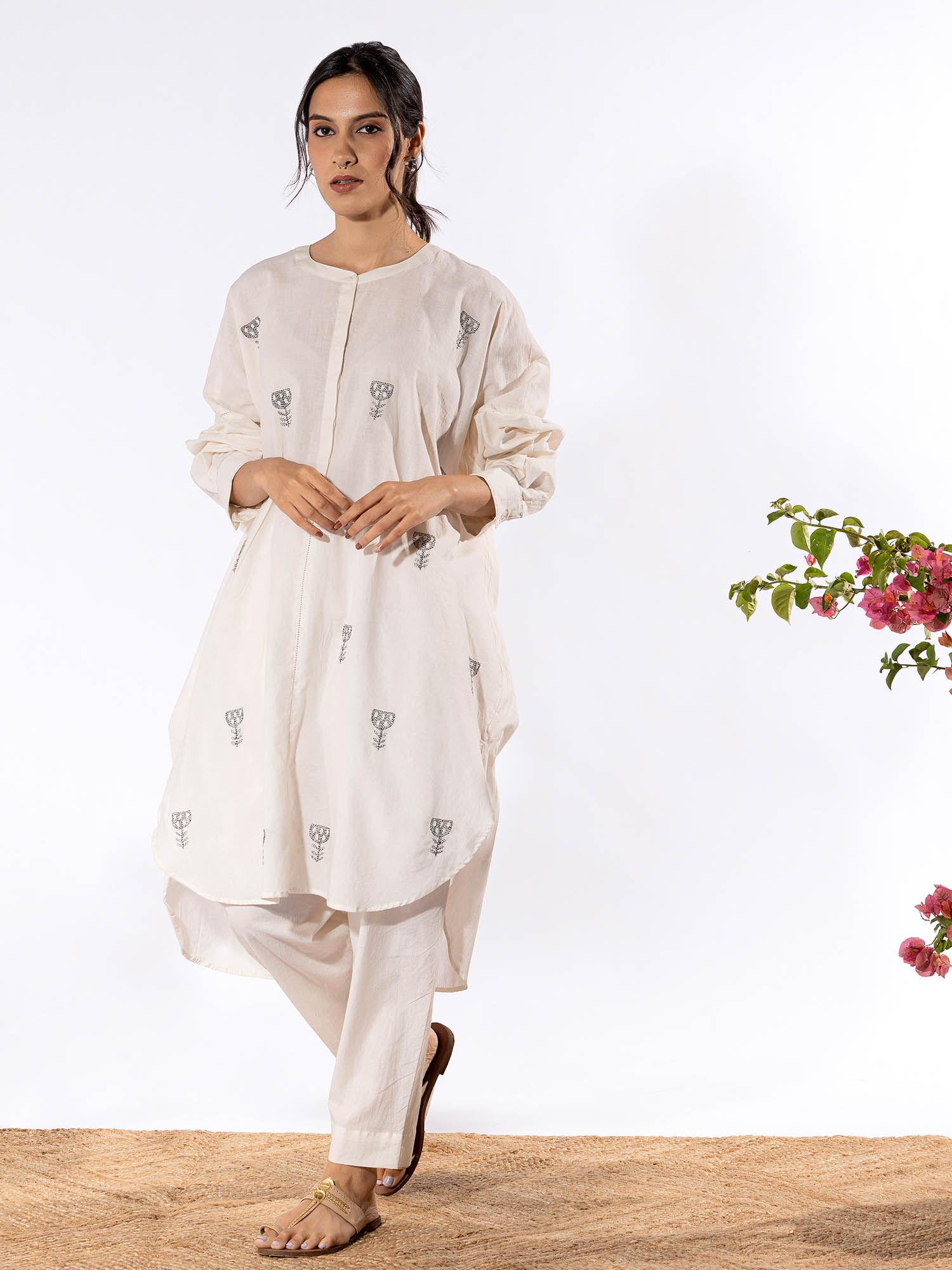 off white chikan cotton kurta