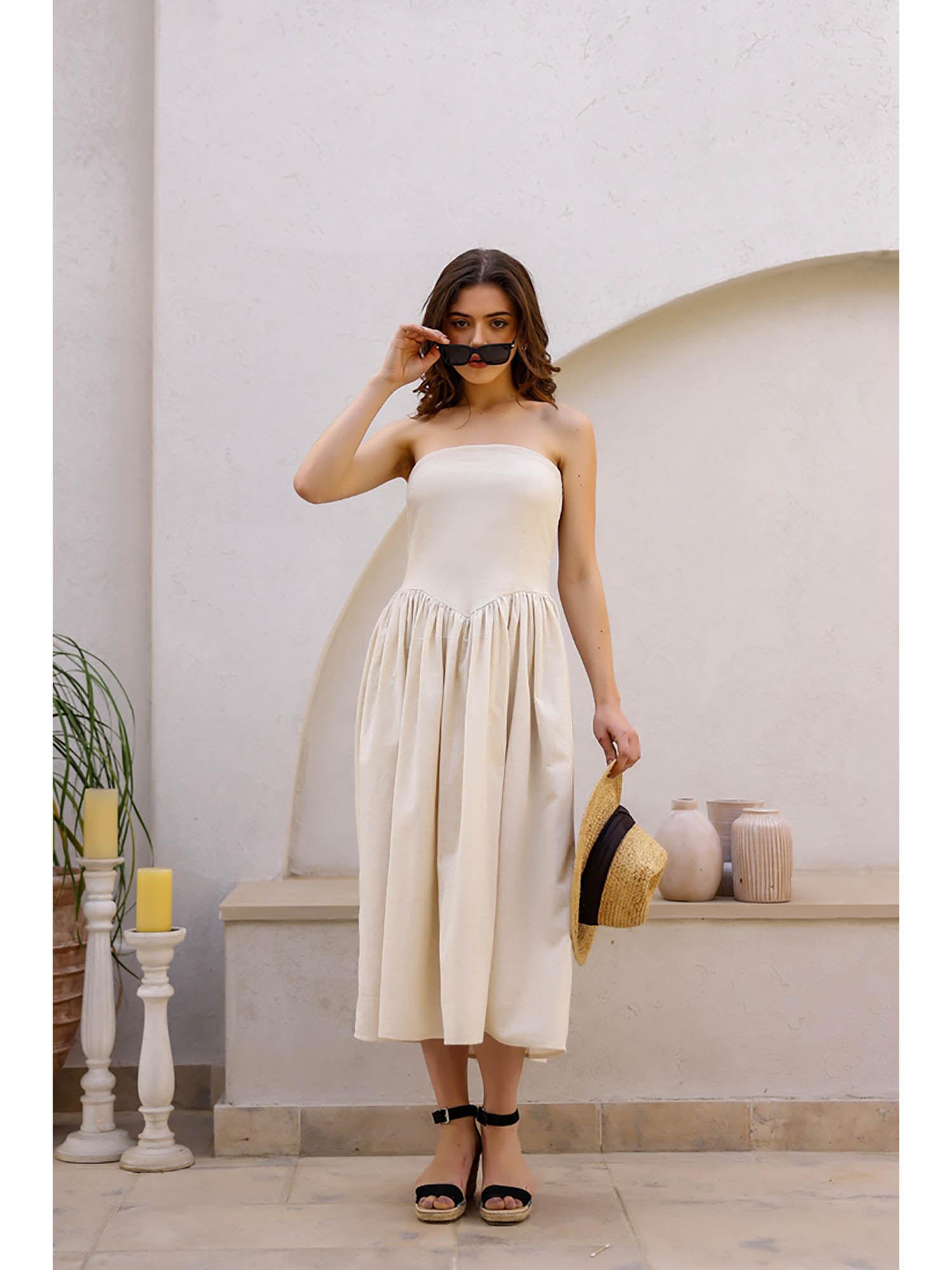 off white claire organic smocked midi dress