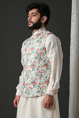 off white classic printed nehru jacket