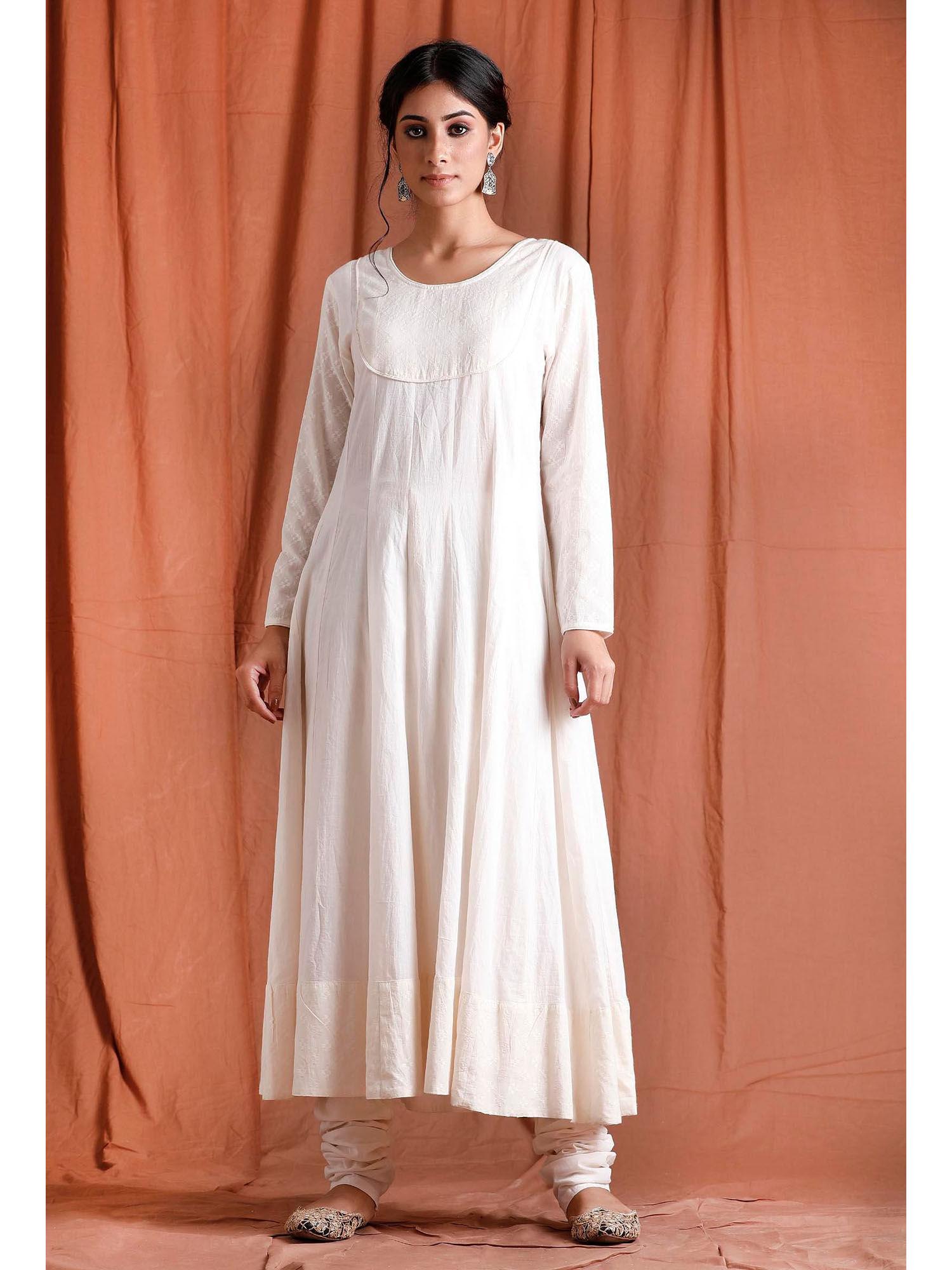 off white cotton anarkali kurta