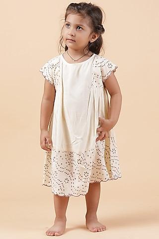 off-white cotton bandhani printed dress for girls