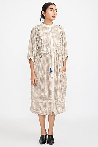 off-white cotton blend printed midi dress