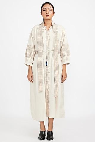 off-white cotton blend printed midi dress