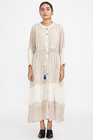 off-white cotton blend printed shirt dress