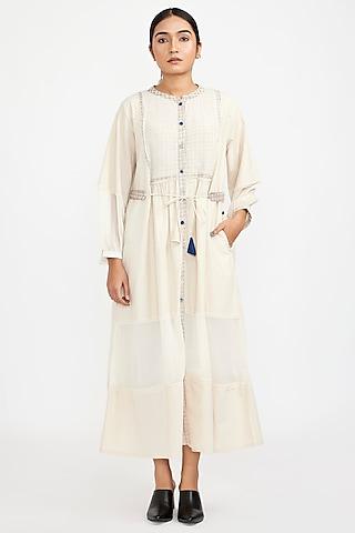 off-white cotton blend shirt dress