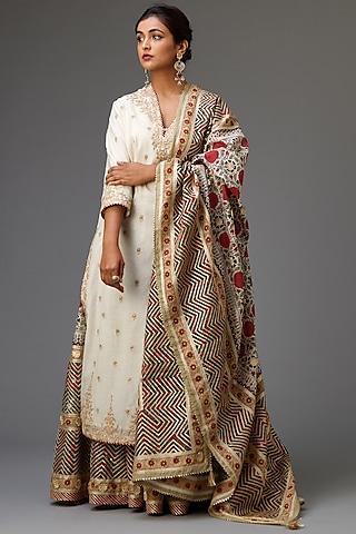 off-white cotton chanderi embroidered kurta set