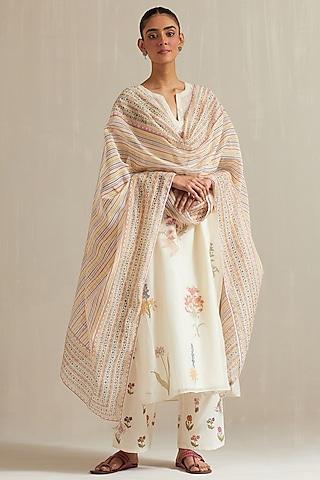 off-white cotton chanderi floral hand block printed kurta set