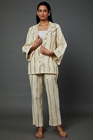 off-white cotton embellished kurta set