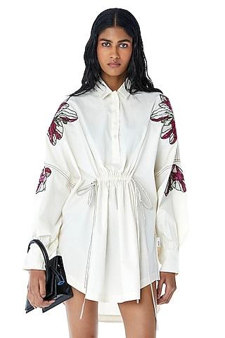 off-white cotton embellished shirt mini dress