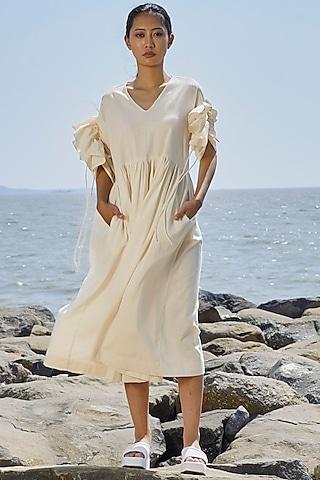 off-white cotton gathered dress