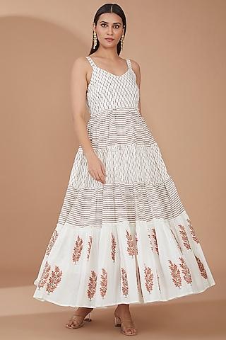 off-white cotton hand block printed maxi dress