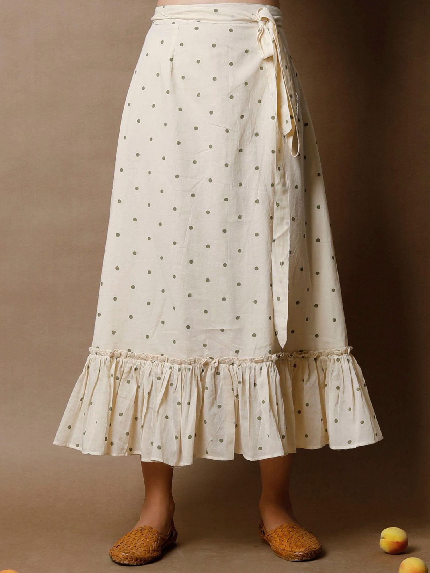 off white cotton hand block printed wraparound skirt