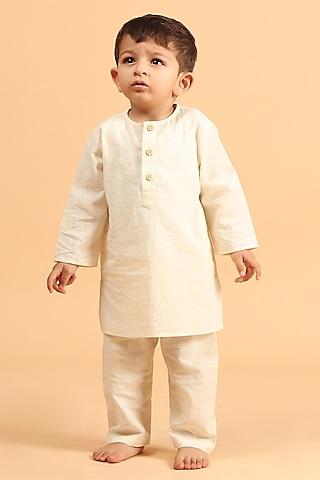 off-white cotton kurta set for boys