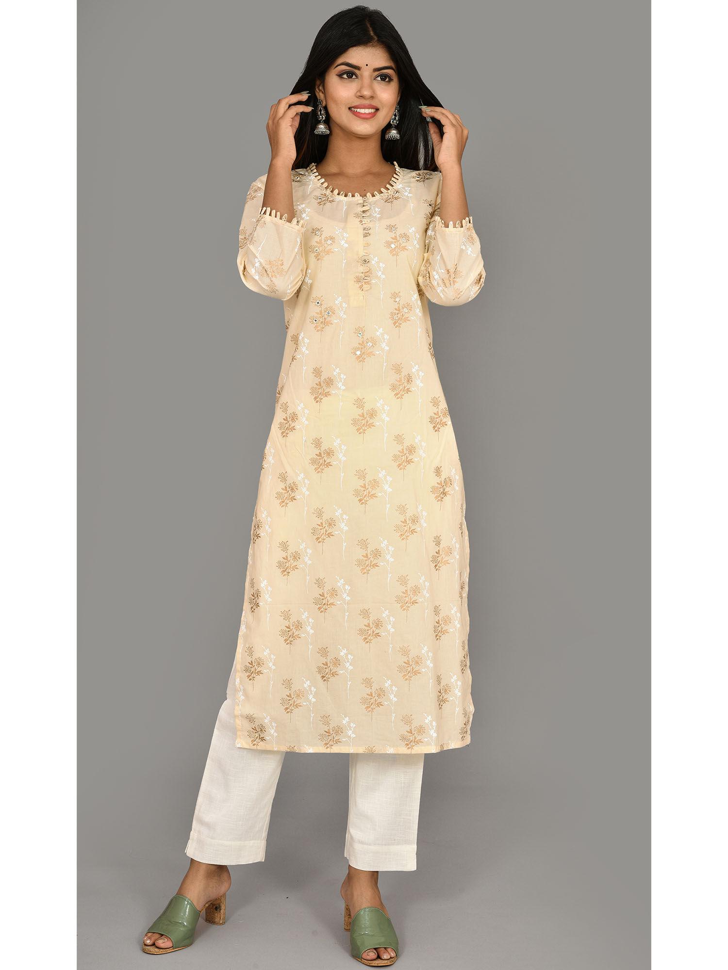 off white cotton kurta with pants (set of 2)