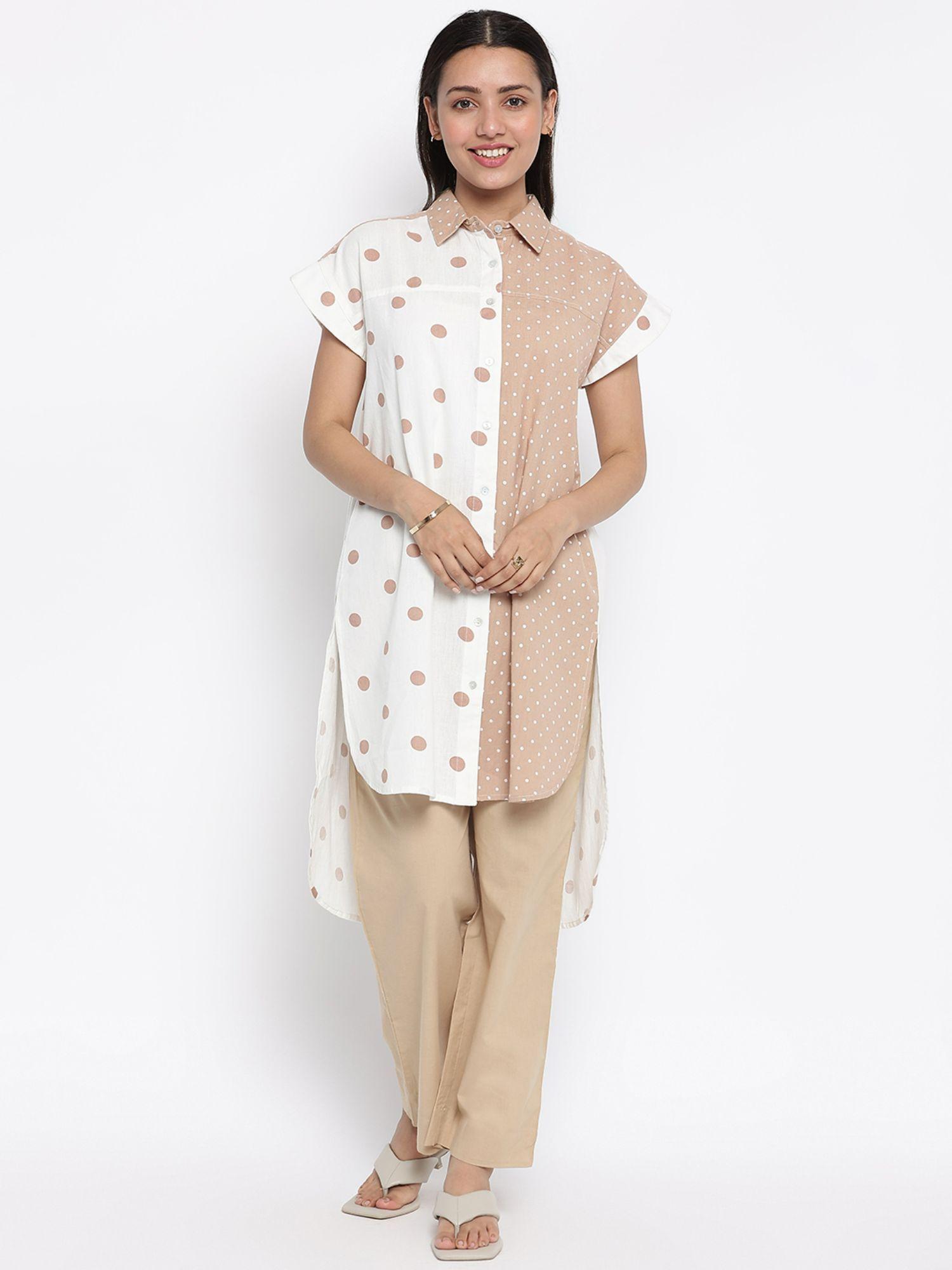 off white cotton linen flax printed kurtis