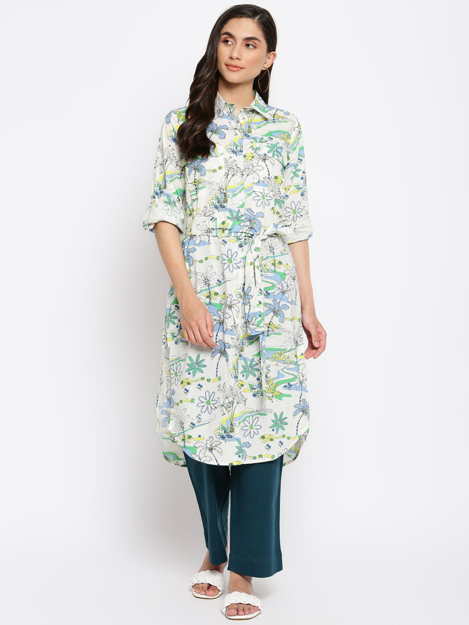 off white cotton printed kurti