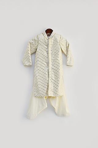 off-white cotton silk embroidered kurta set for boys