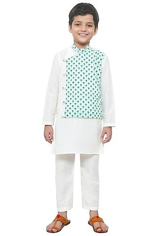off-white cotton silk kurta set for boys