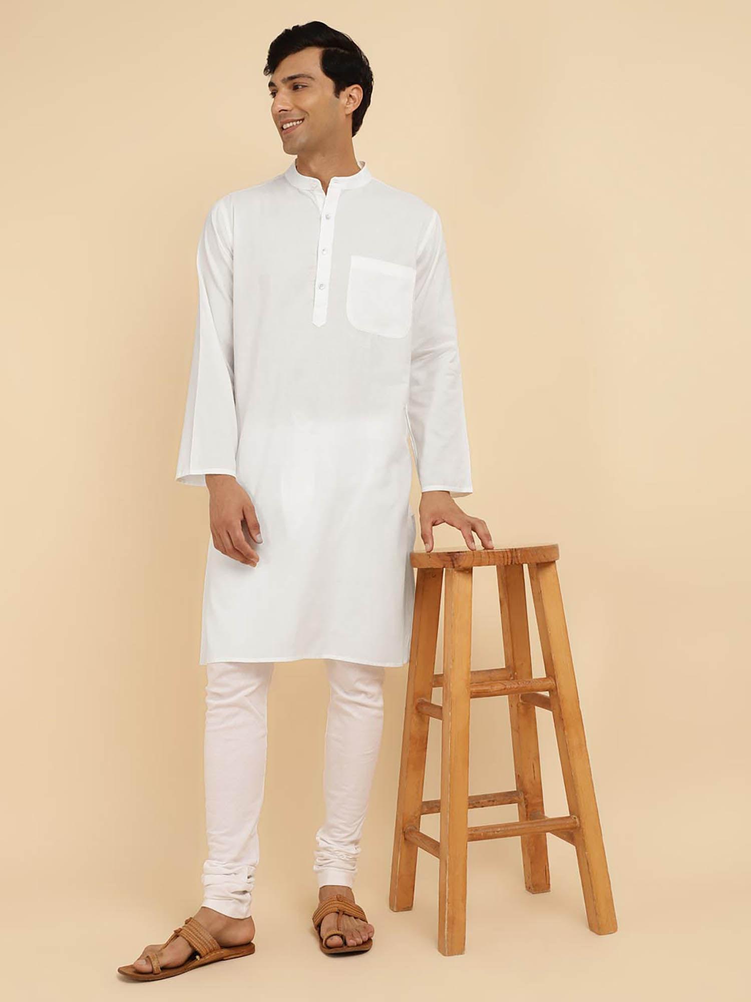 off white cotton solid long kurta