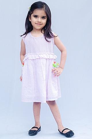 off-white cotton striped dress for girls