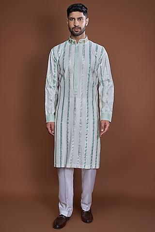 off-white cotton zari striped textured kurta set