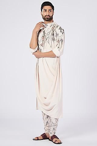 off-white crepe jersey printed asymmetrical draped kurta