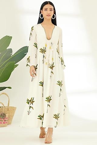 off-white crepe printed dress