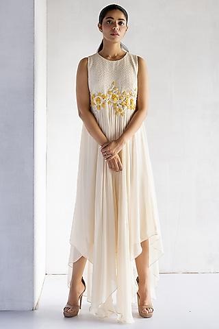 off-white crochet thread & pearl hand embroidered tunic