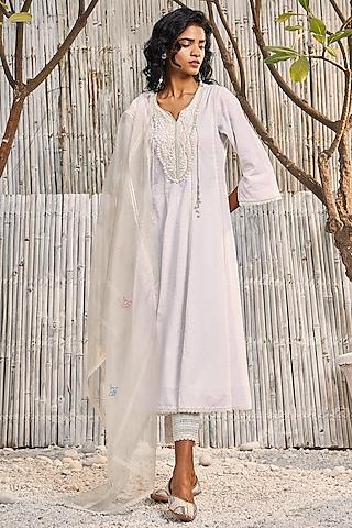off-white dobby cotton kurta set